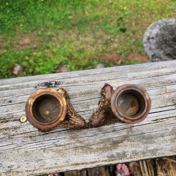 Pair Of Ornate Antique Bronze Altar Candle Holders With Intricate Detailing & Cr - Picture 7 of 7